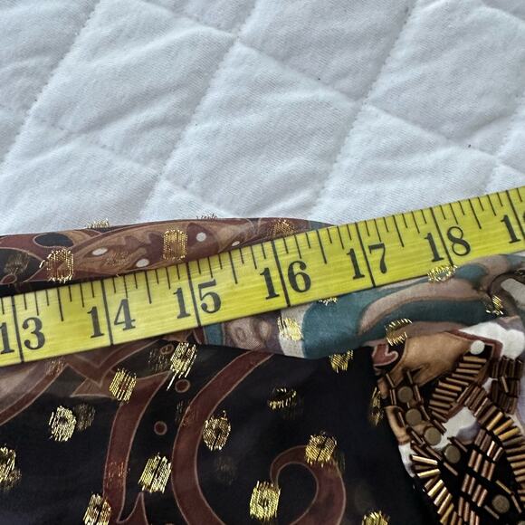 HALE BOB Womens Tunic Brown Chiffon Beaded Metallic Bohemian Artsy Festival | S - Picture 11 of 11